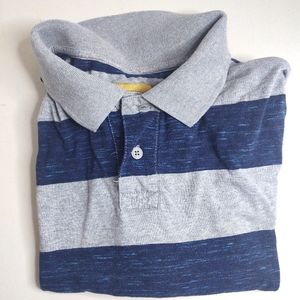 Roebuck & Co Polo Shirt Mens Large Blue Grey Stripes Collar Short Sleeves.(A2)